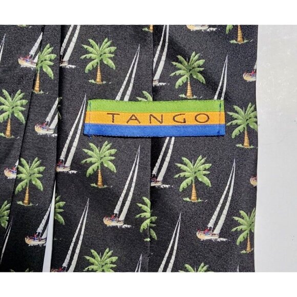 Pre-owned TROPICALS by TANGO Black Palm Trees Sailboats Silk Mens Tie - Picture 5 of 8